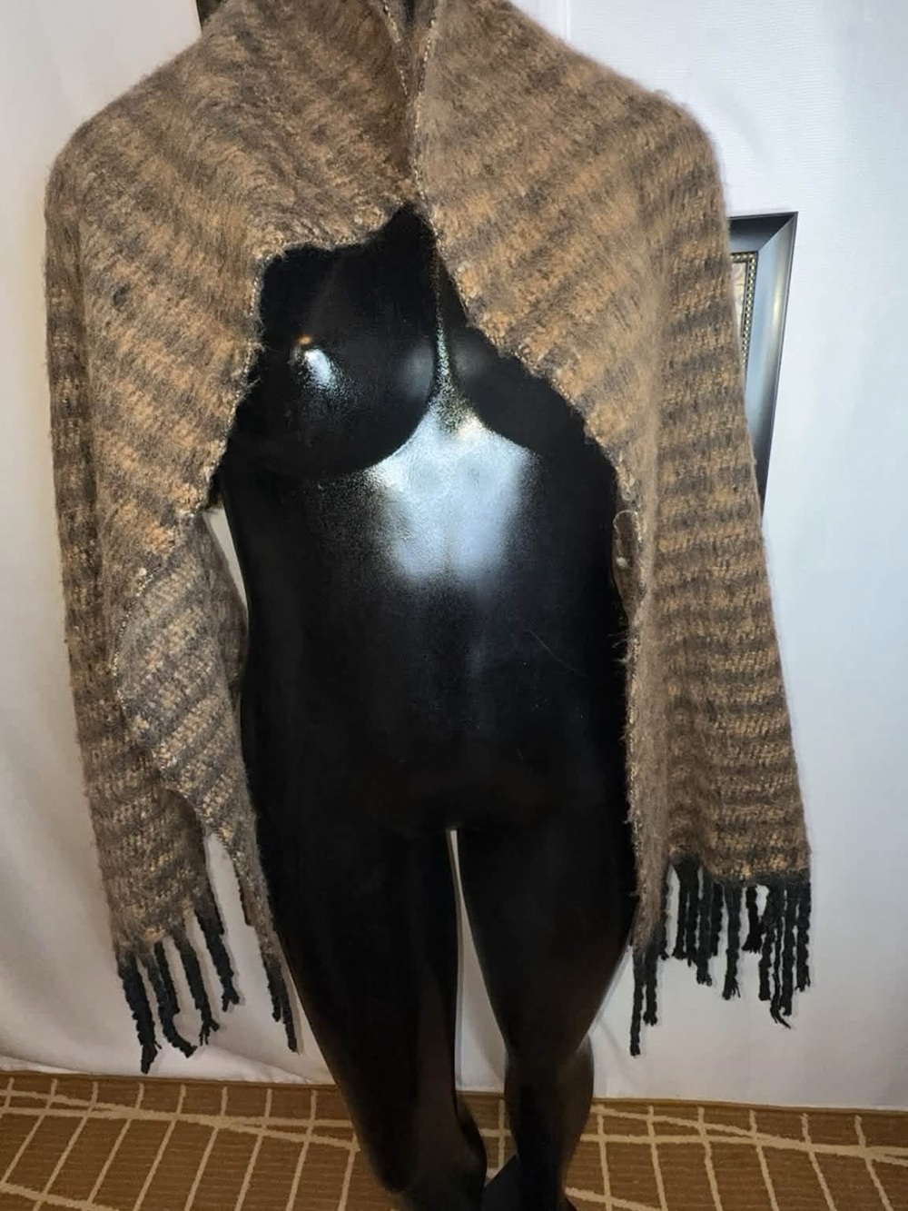 Cozy Brown Striped Fringe Oversized Knitted Scarf